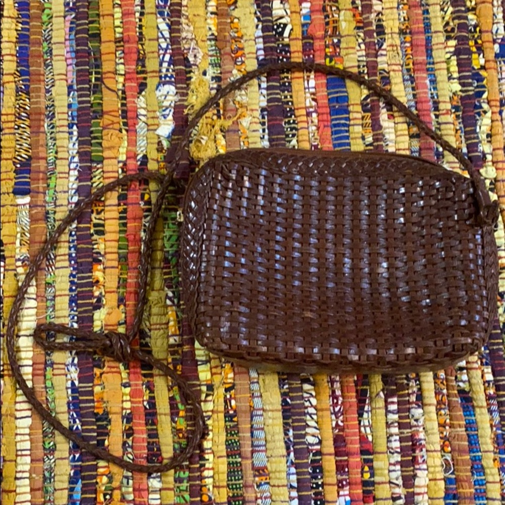 Vintage leather brown leather woven purse